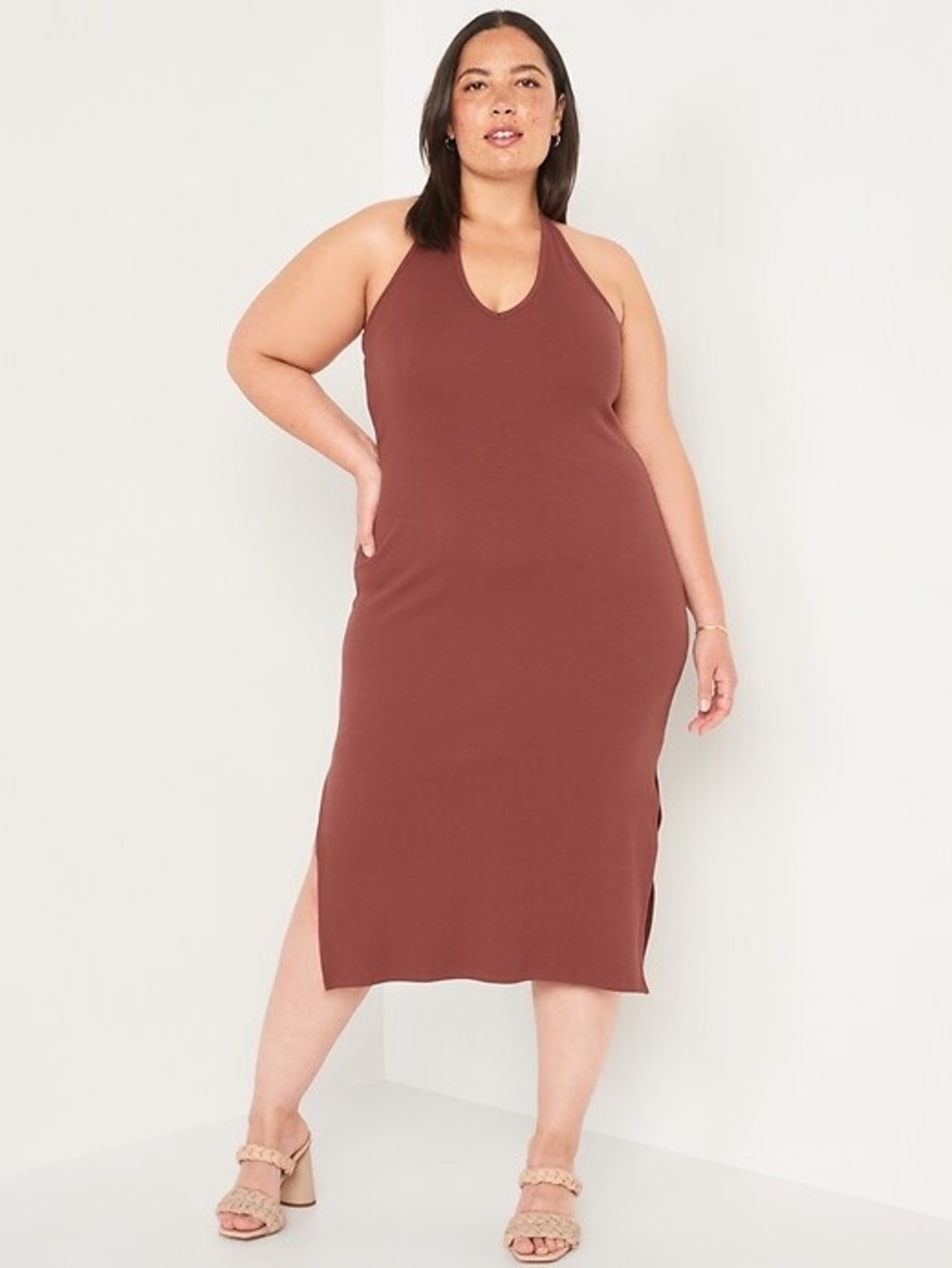 Pre loved Old Navy Ribbed Halter Midi Dress in Brick